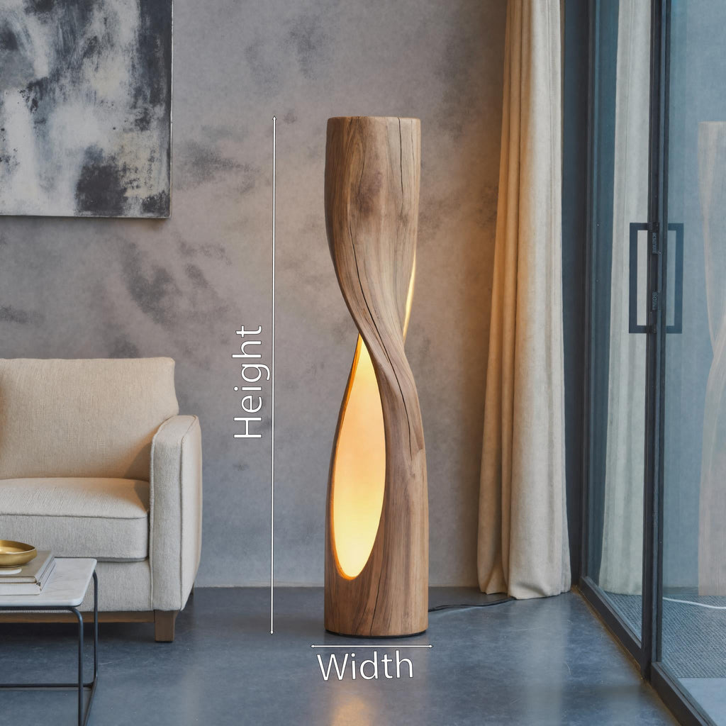 Twisted Solid Wood Floor Lamp with Carved Light Openings - view 7