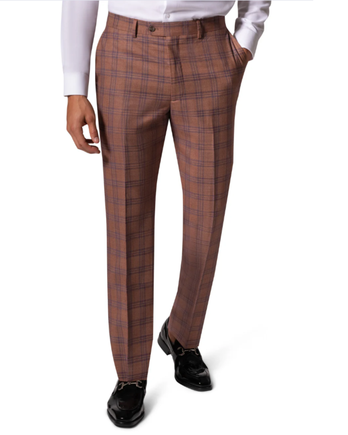 Men's Orange Blue Windowpane Modern Fit 2-Button Wool Suit