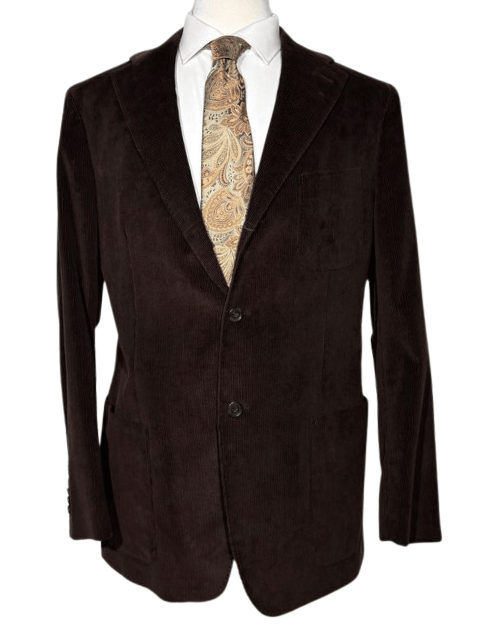 Men's Brown Corduroy Notch Lapel Slim Fit 3-Button Cotton Suit