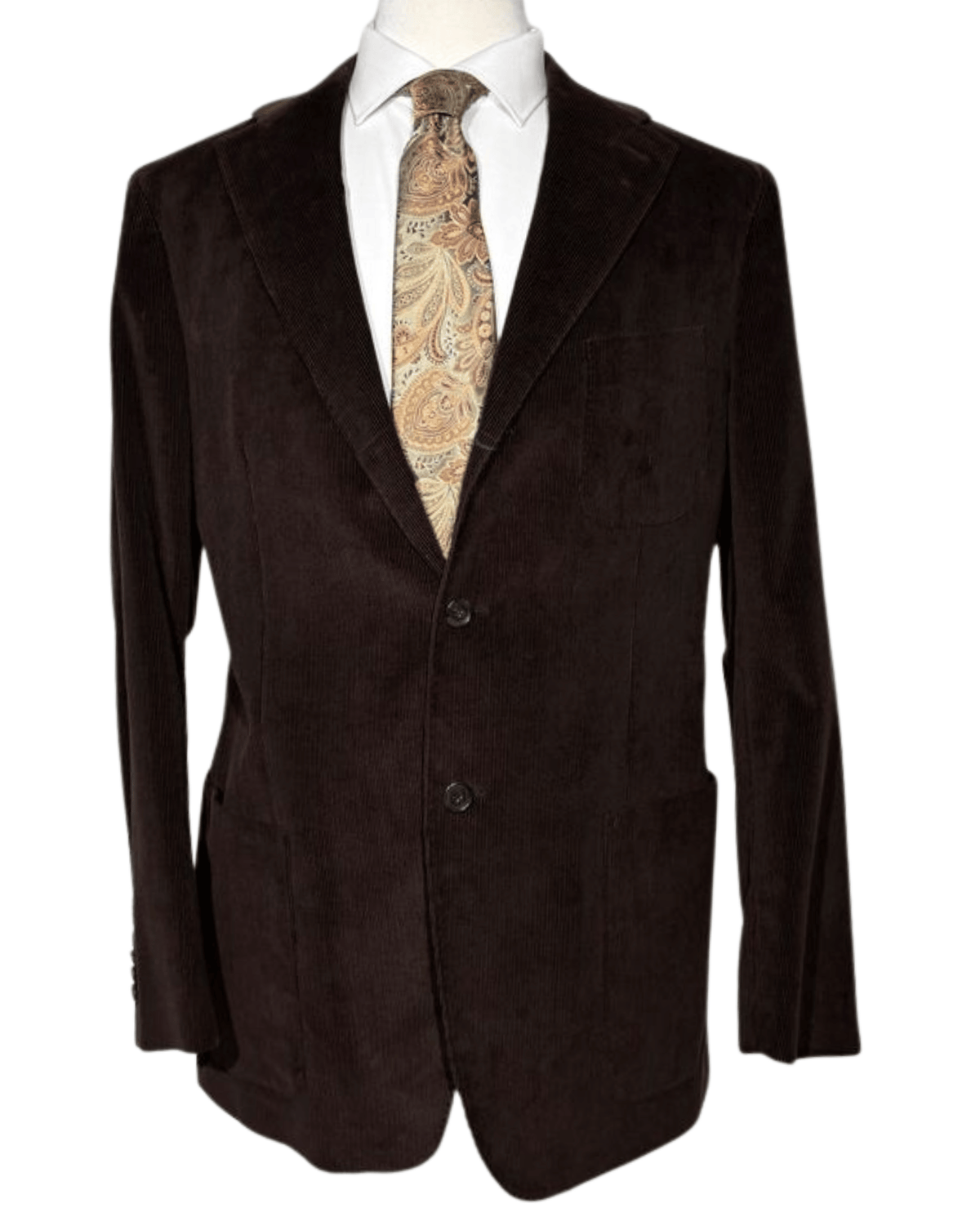 Men's Brown Corduroy Notch Lapel Slim Fit 3-Button Cotton Suit