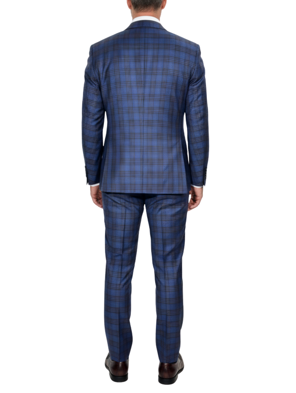 Men's Blue Burgundy Plaid Modern Fit Peak Lapel Wool 2-Button Suit