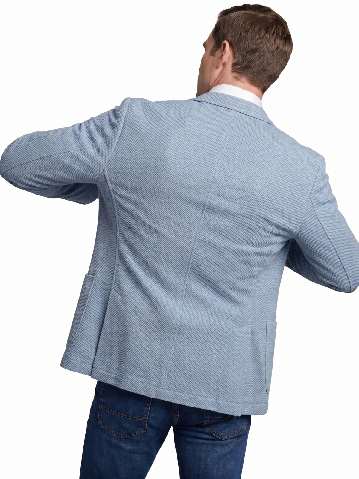 Men's Light Blue Technical Weave Slim Fit 4 Way Stretch Air Blazer