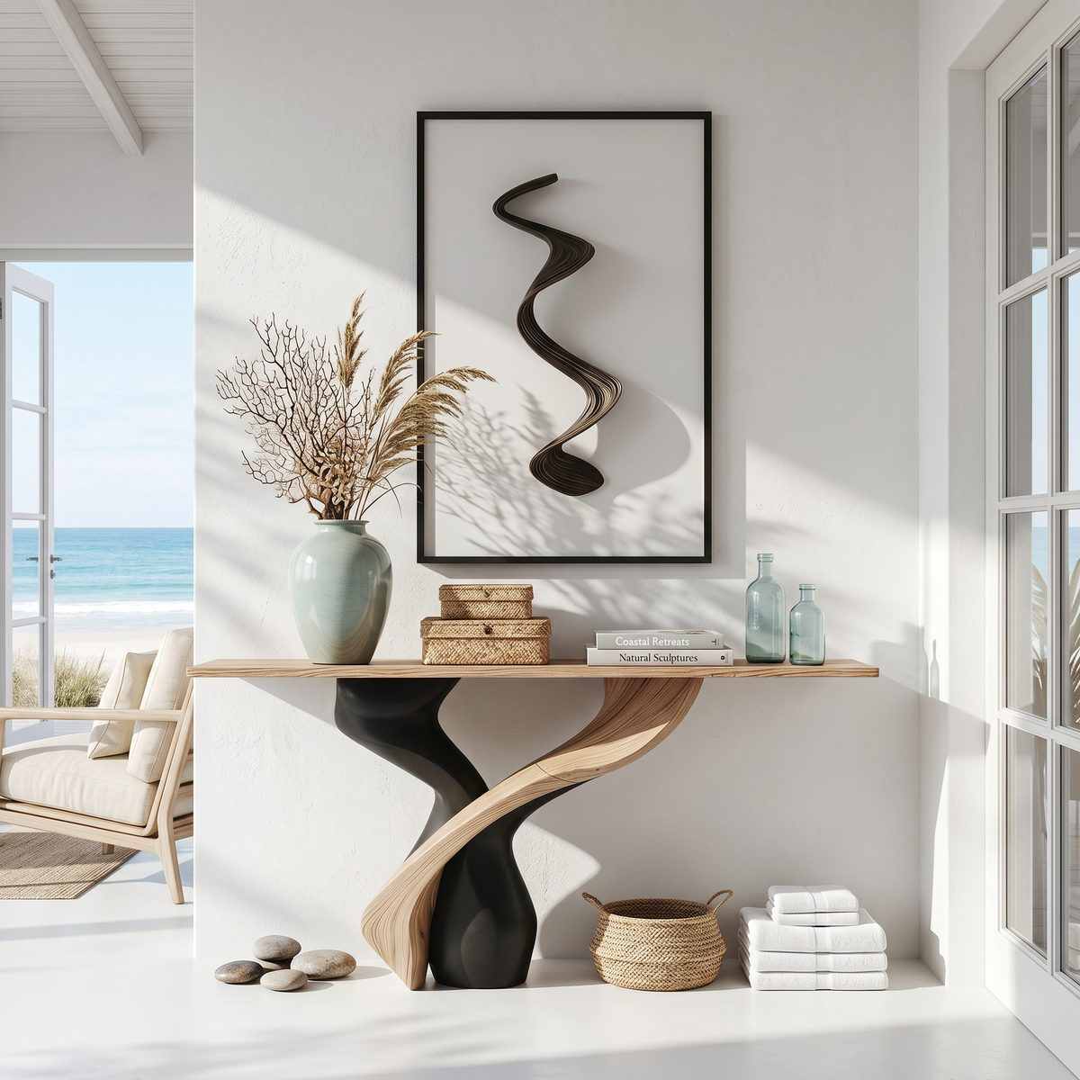 Rustic Solid Wood Entryway Console Table with Natural Grain in Oak finish
