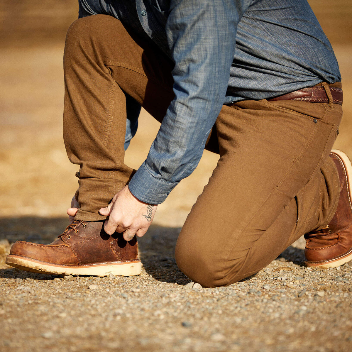 Men's Leather Lace-Up Work Boots - Tan