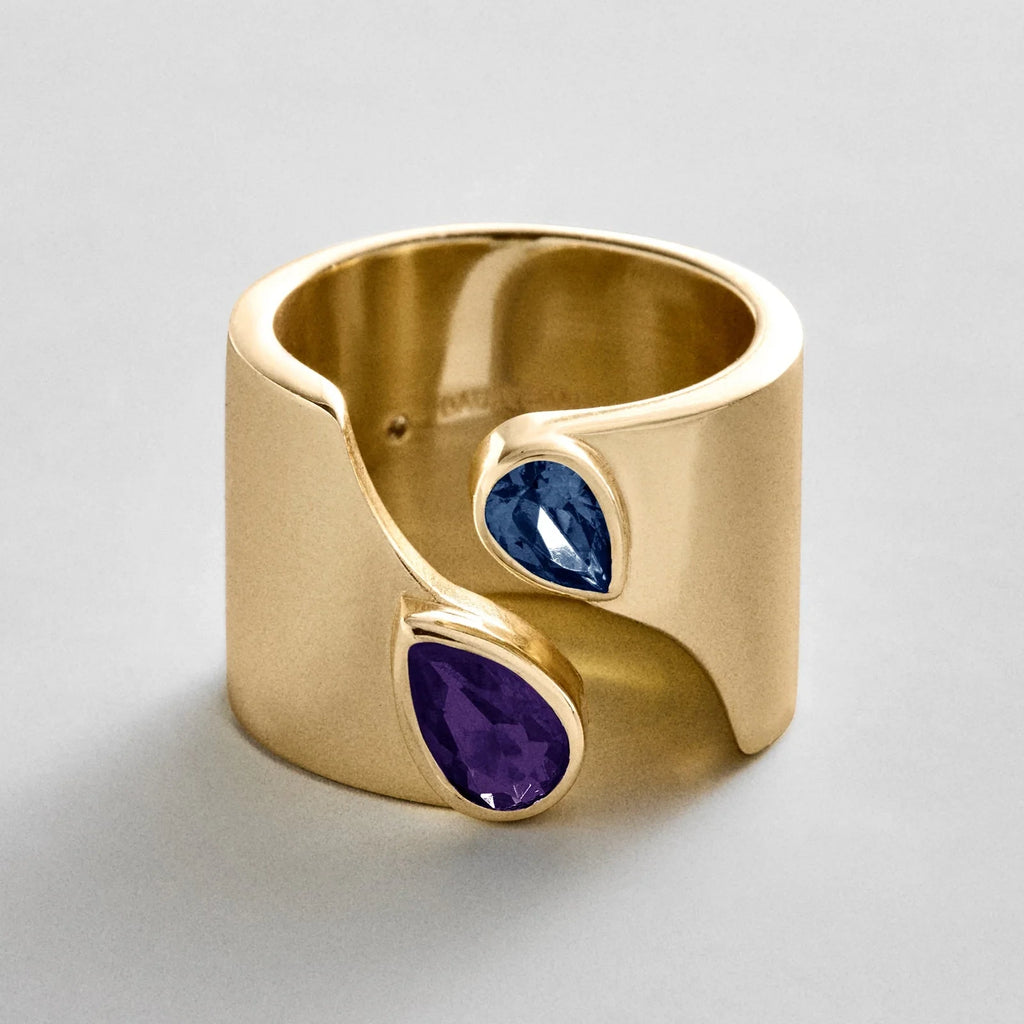 Personalized Two-Stone Open Band Ring - Gold