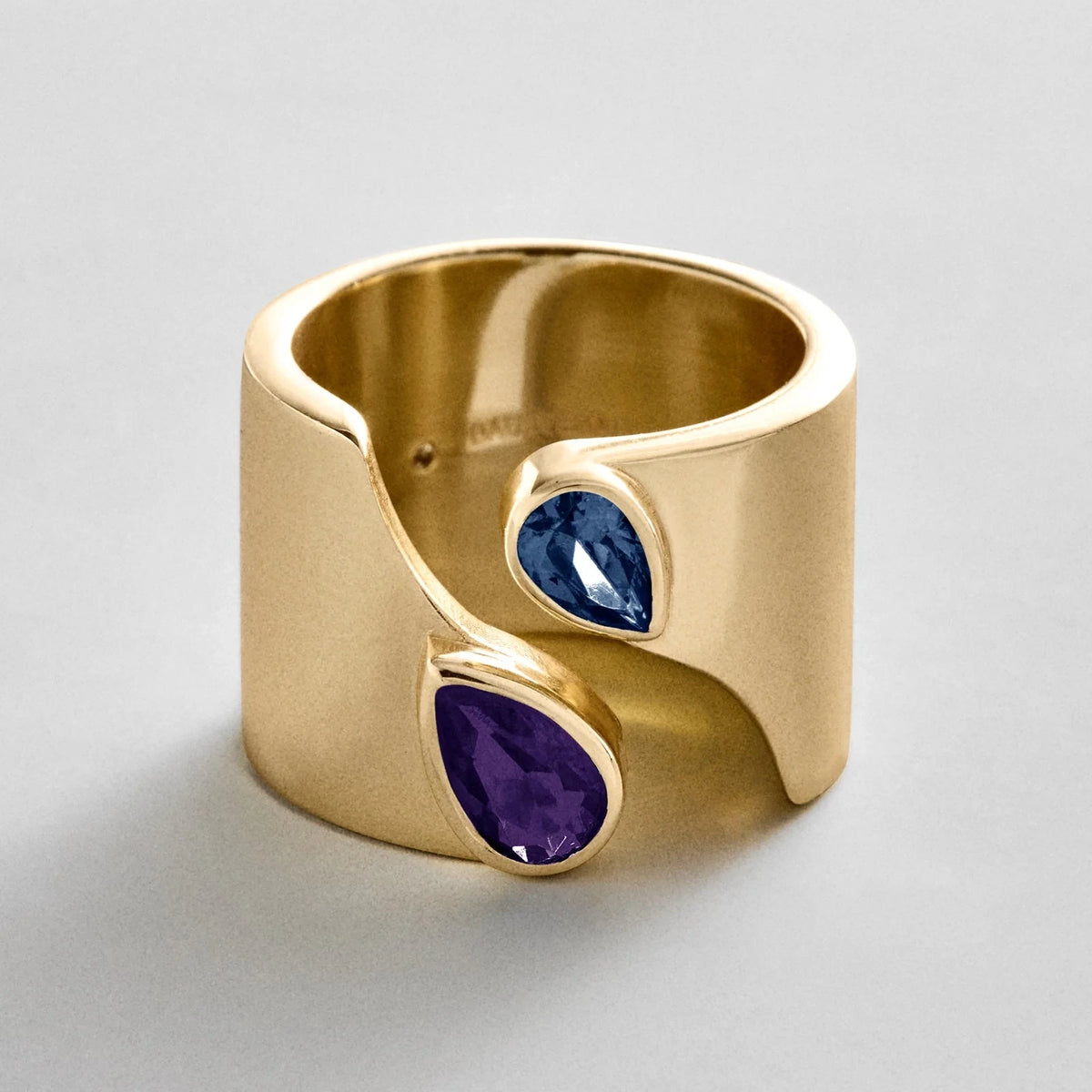 Personalized Two-Stone Open Band Ring - Gold