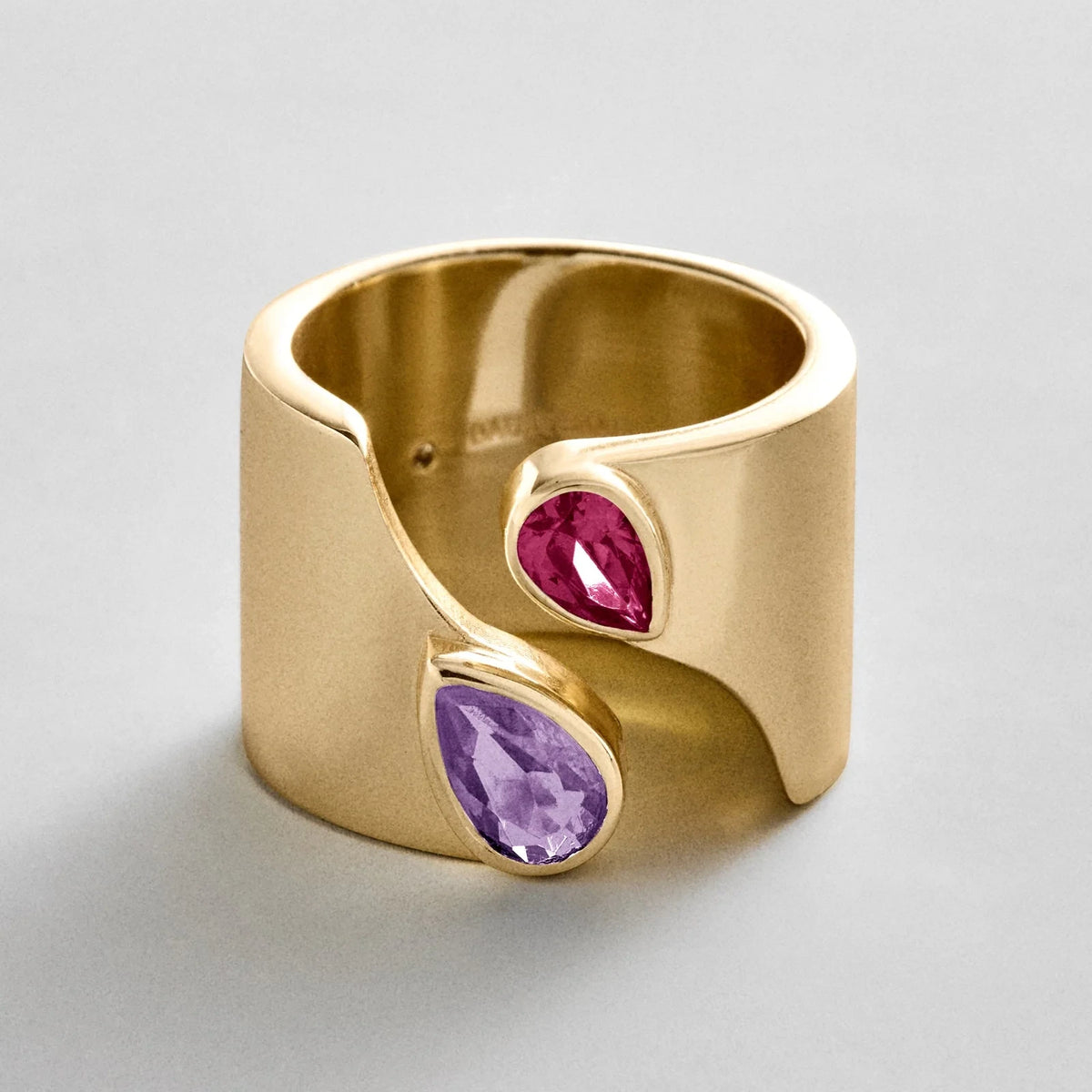 Personalized Two-Stone Open Band Ring - Gold