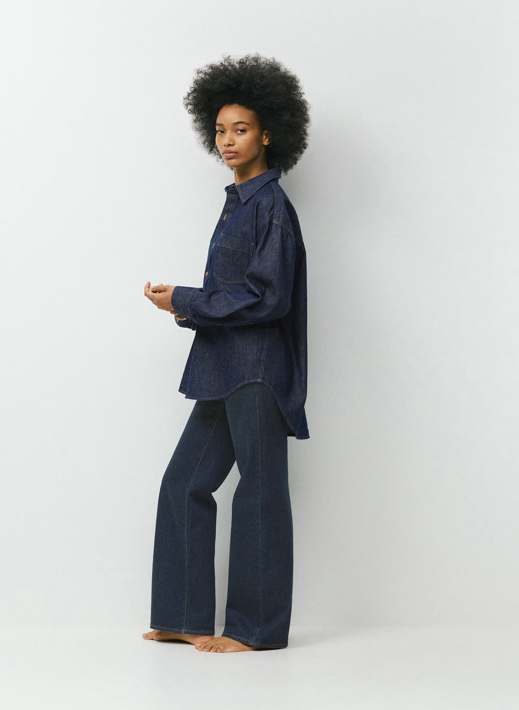 Oversized Hemp Blend Denim Shirt - Indigo