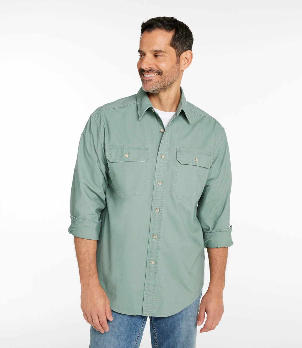 Men's Cotton Canvas Button-Down Shirt - Green