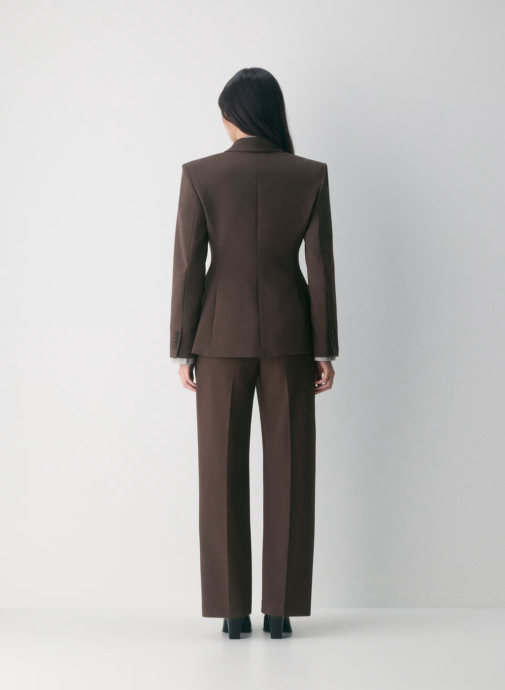 Single-Breasted Stretch Blazer - Brown Check