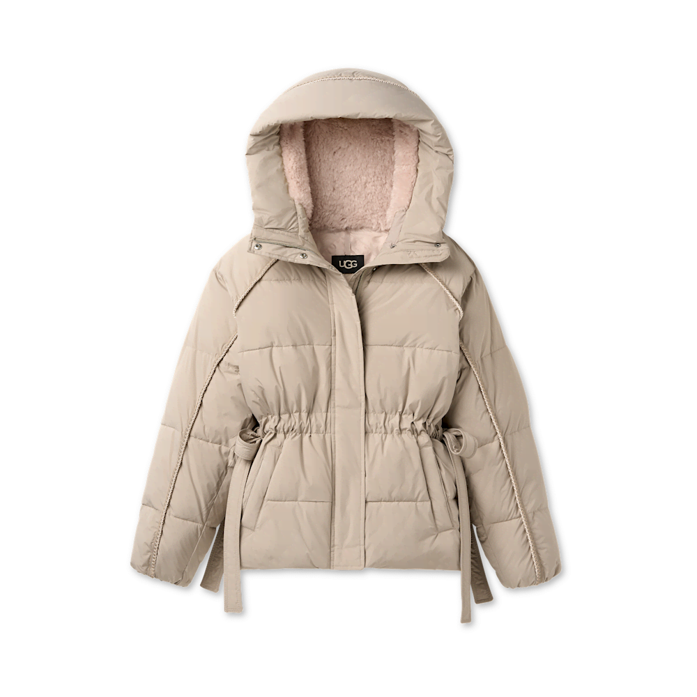 Women's Hooded Cinched Puffer Jacket - Oyster