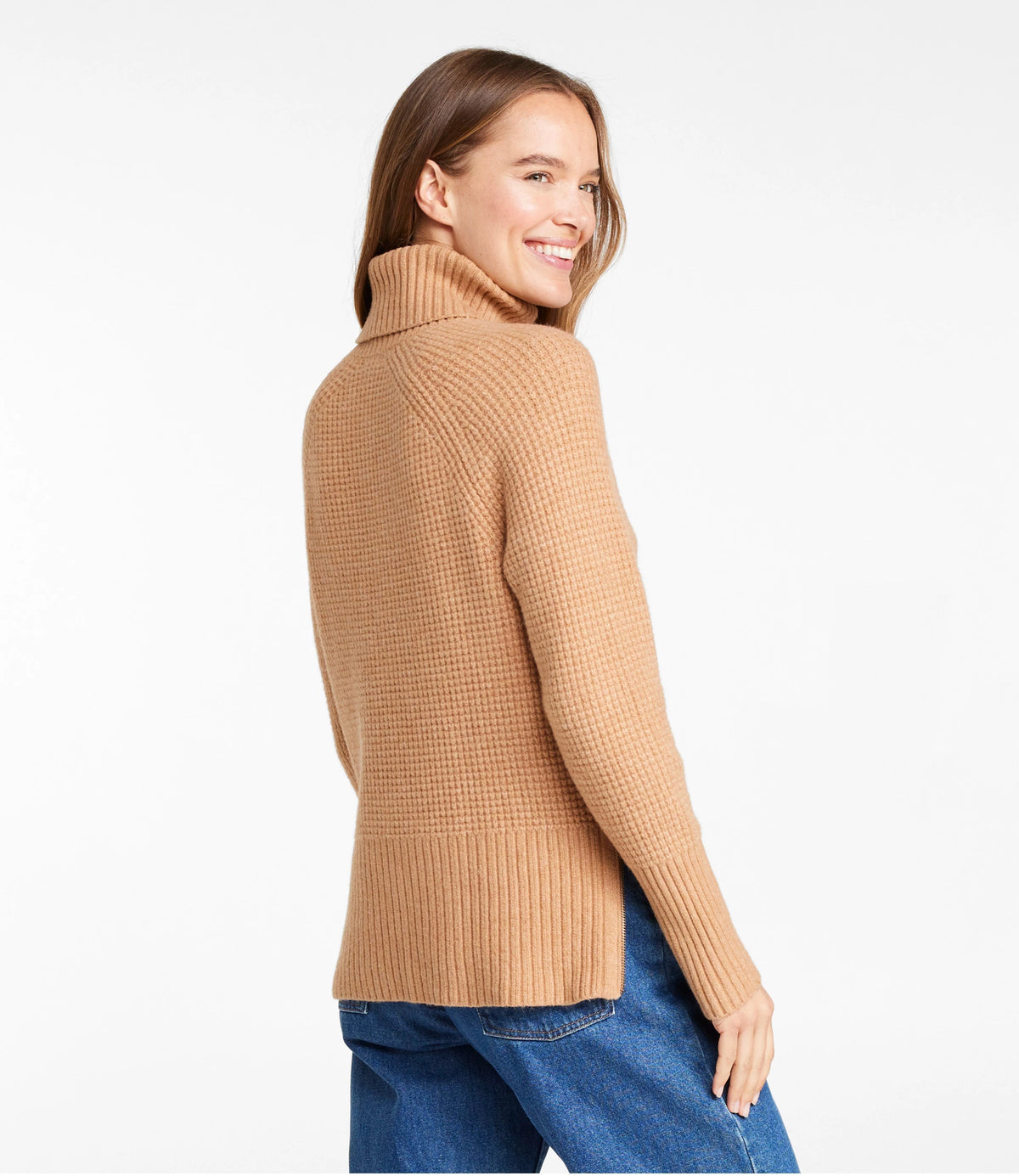 Women's Waffle Knit Turtleneck Sweater - Black