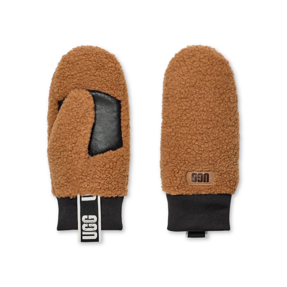 Plush Fleece Leather Palm Mittens - Black