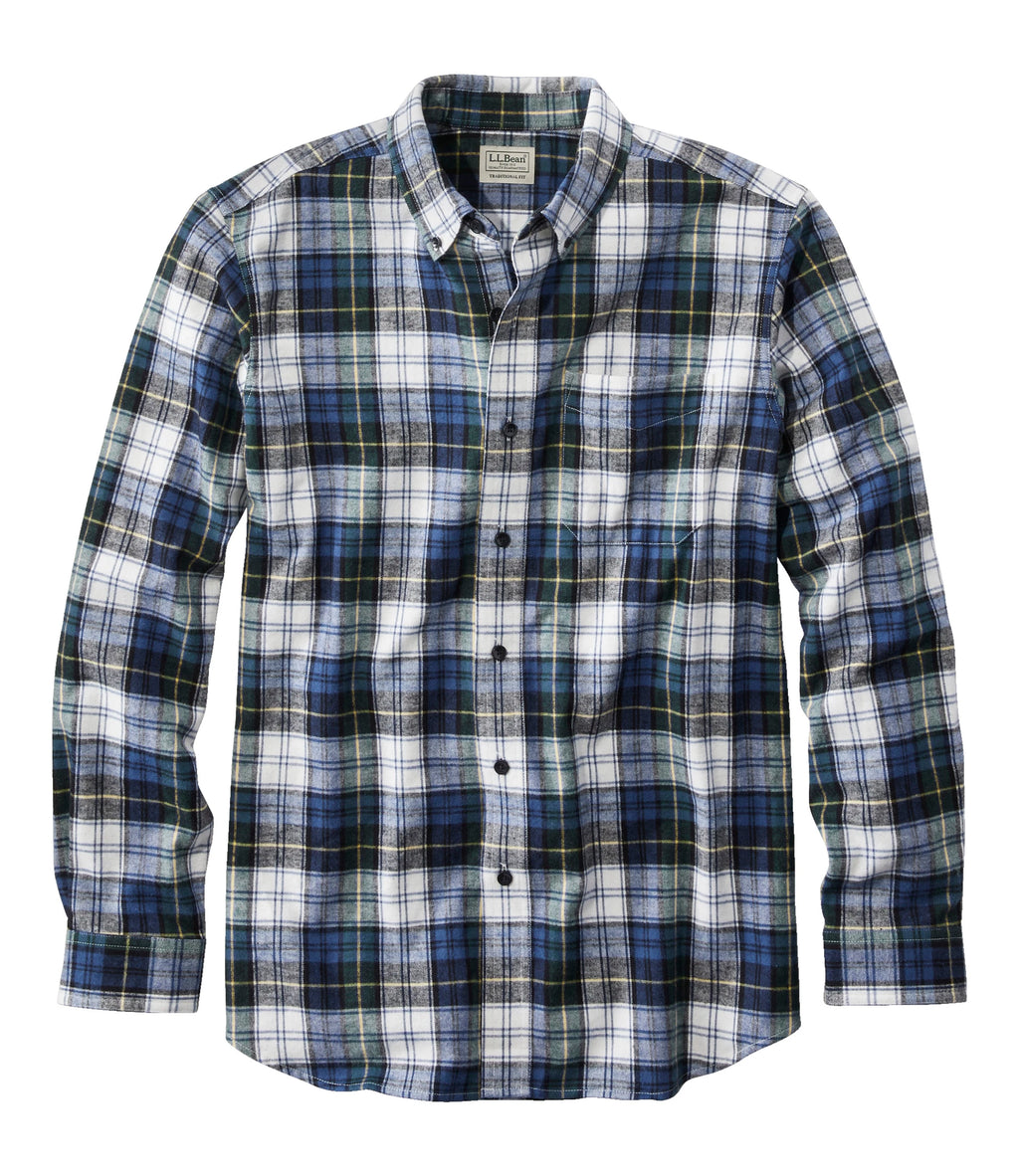 Men's Cotton Flannel Button-Down Shirt - Grey Plaid