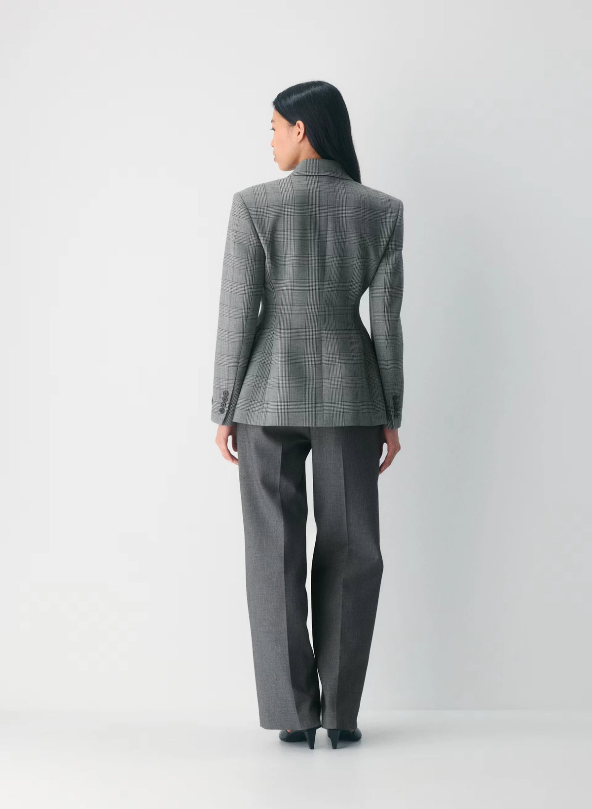 Single-Breasted Stretch Blazer - Brown Check