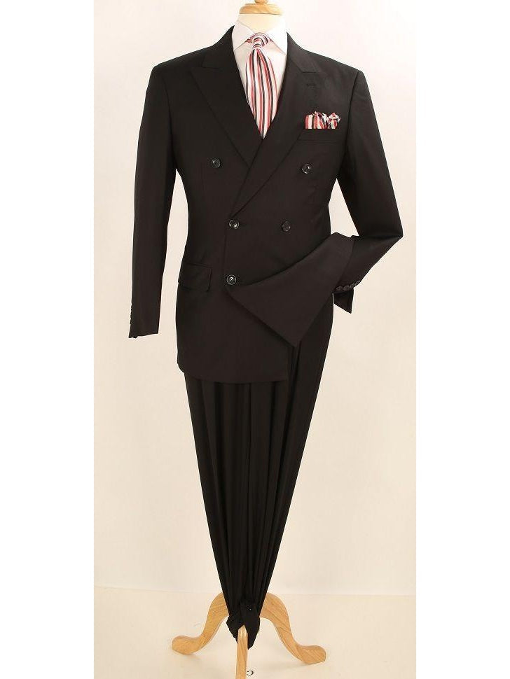 Men's Classic Fit Solid Black Double Breasted Wool 3-Piece Suit
