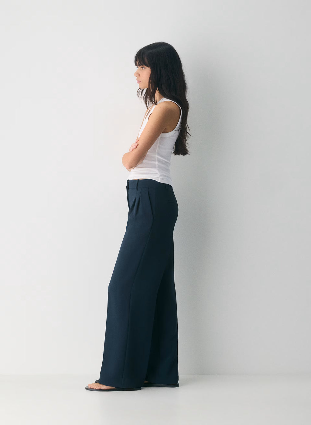 High-Rise Wide-Leg Crepe Trousers - Sand