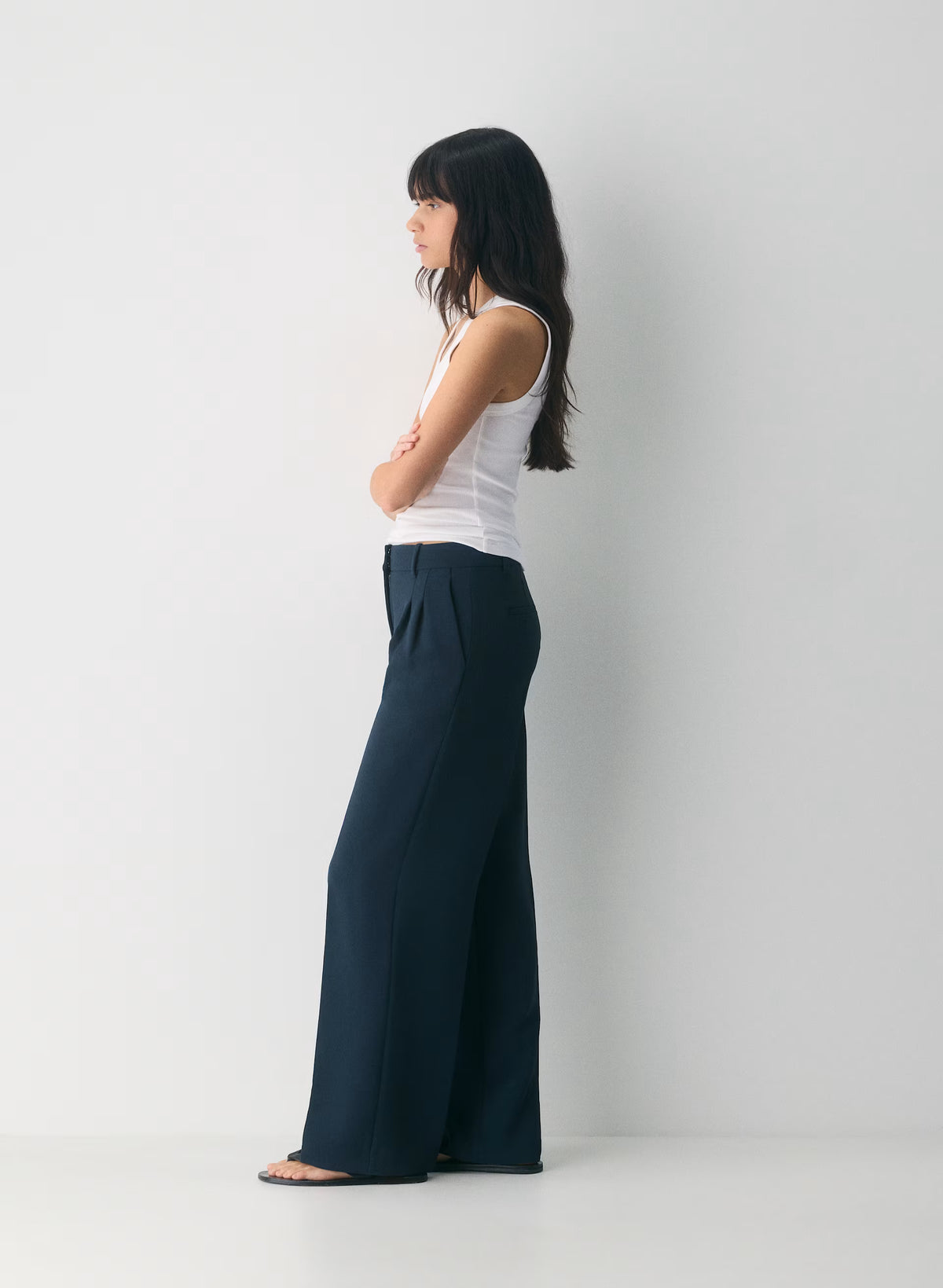High-Rise Wide-Leg Crepe Trousers - Sand