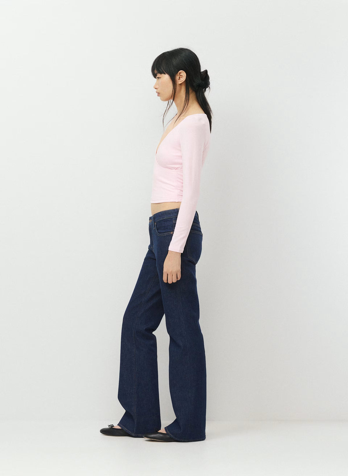 Long-Sleeve Modal Wrap Top - Navy