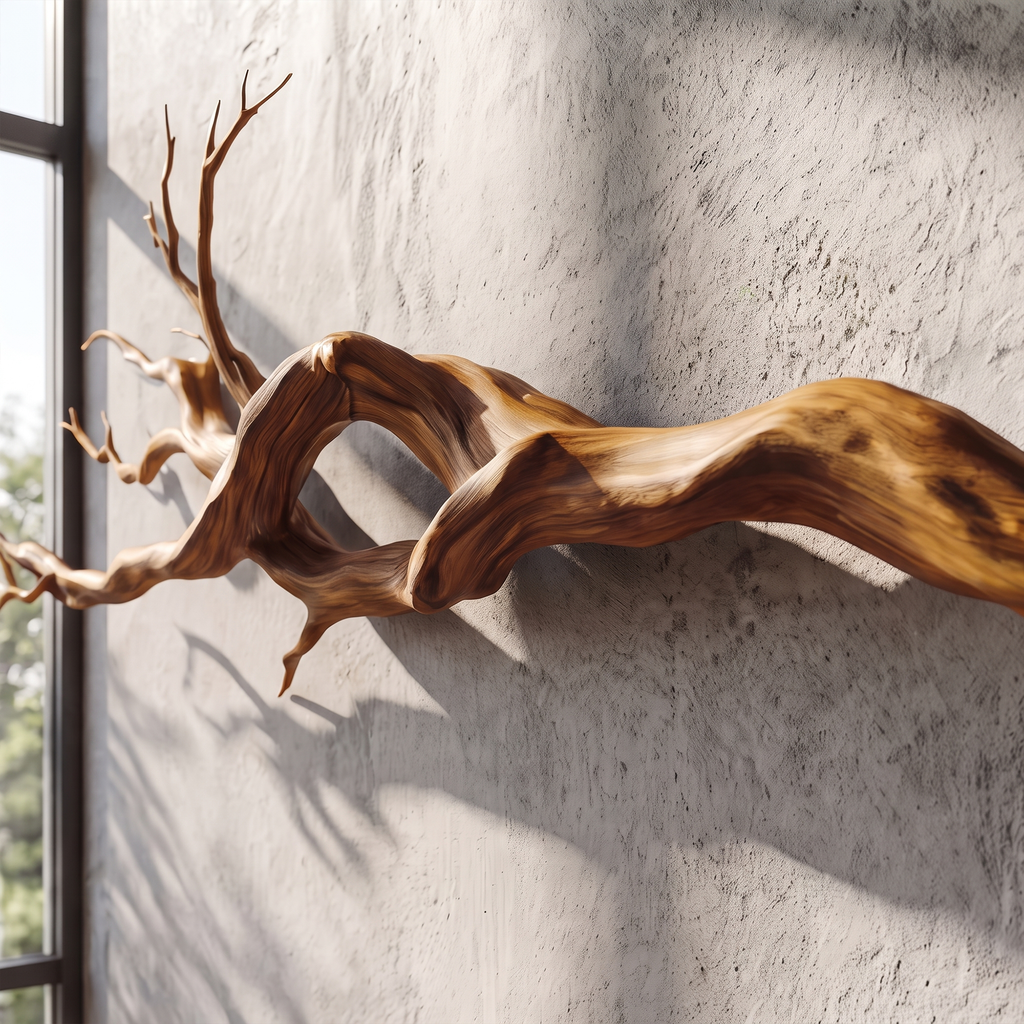 Natural Tree Root Solid Wood Wall Sculpture with Vine Form - view 7