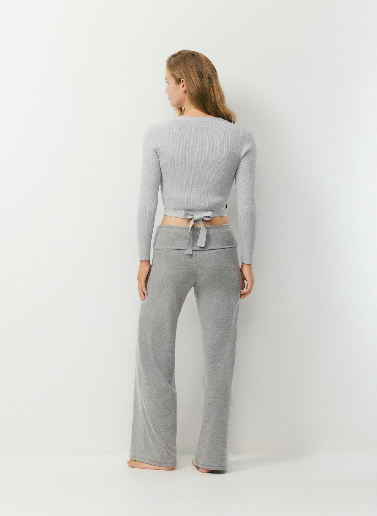Wrap-Style Waist-Length Knit Top - Pink