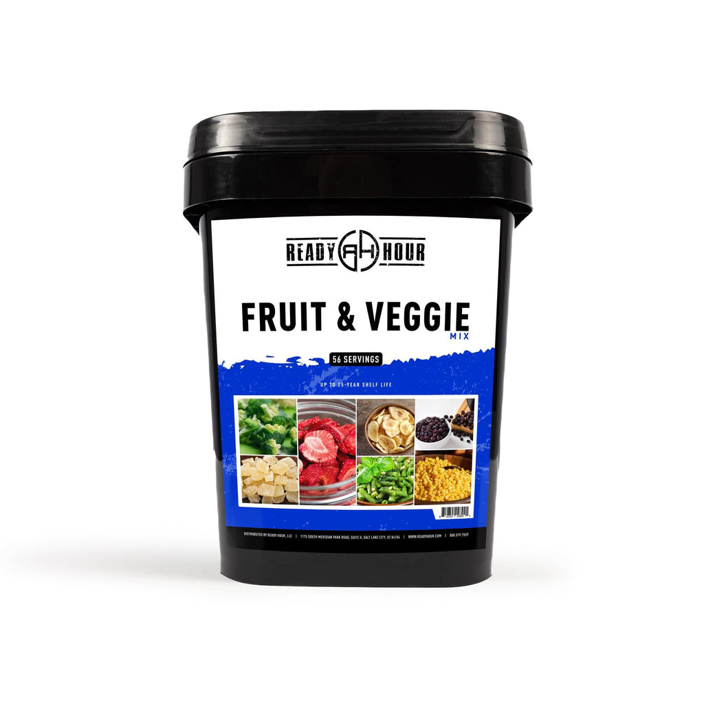 Ready Hour, Fruit & Veggie Mix, Non-Perishable Freeze-Dried Food, 30-Year Shelf Life, Portable Emergency and Adventure Food Supply, Durable Flood