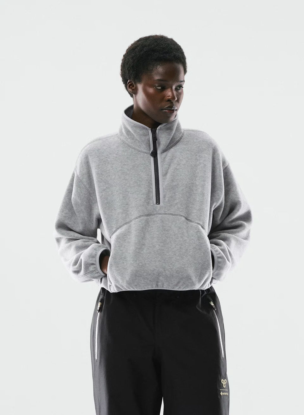 Oversized Half-Zip Microfleece Pullover - Gray