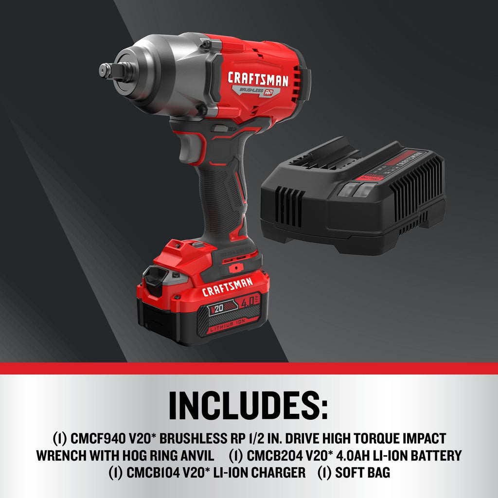 CRAFTSMAN V20 RP Cordless Impact Wrench, Battery and Charger (CMCF940M1)