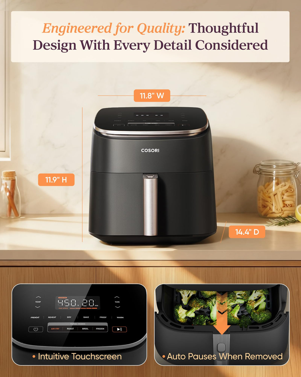 Cosori TurboBlaze Air Fryer, 9-in-1, 6 Qt, PFAS-Free Ceramic Coating