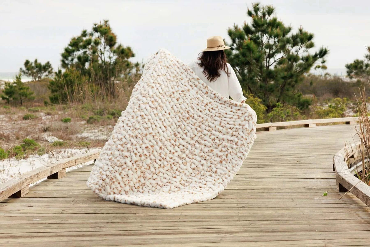 Stretch Faux Fur Baby Blanket - Cream Spotted
