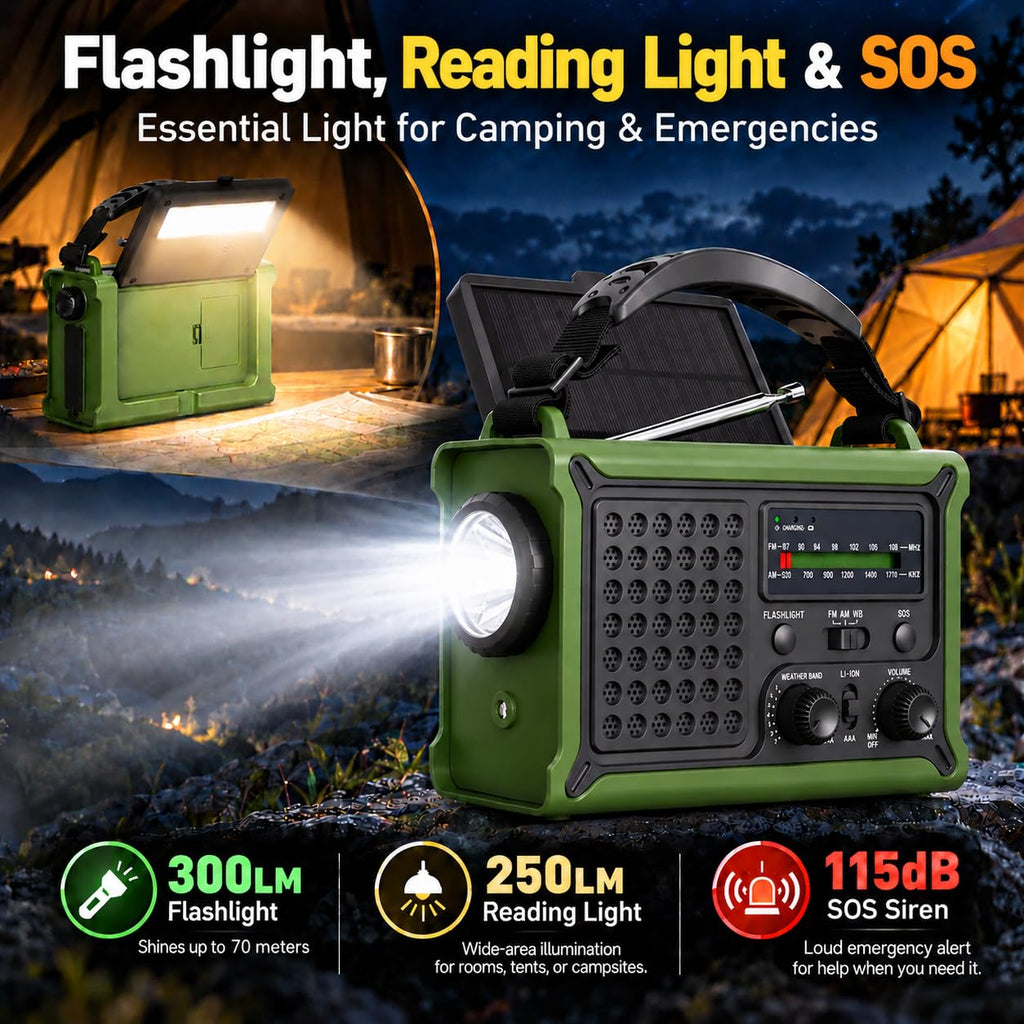 12000mAh/44400mWh Emergency Radio, NOAA Weather Radio, Hand Crank & Solar