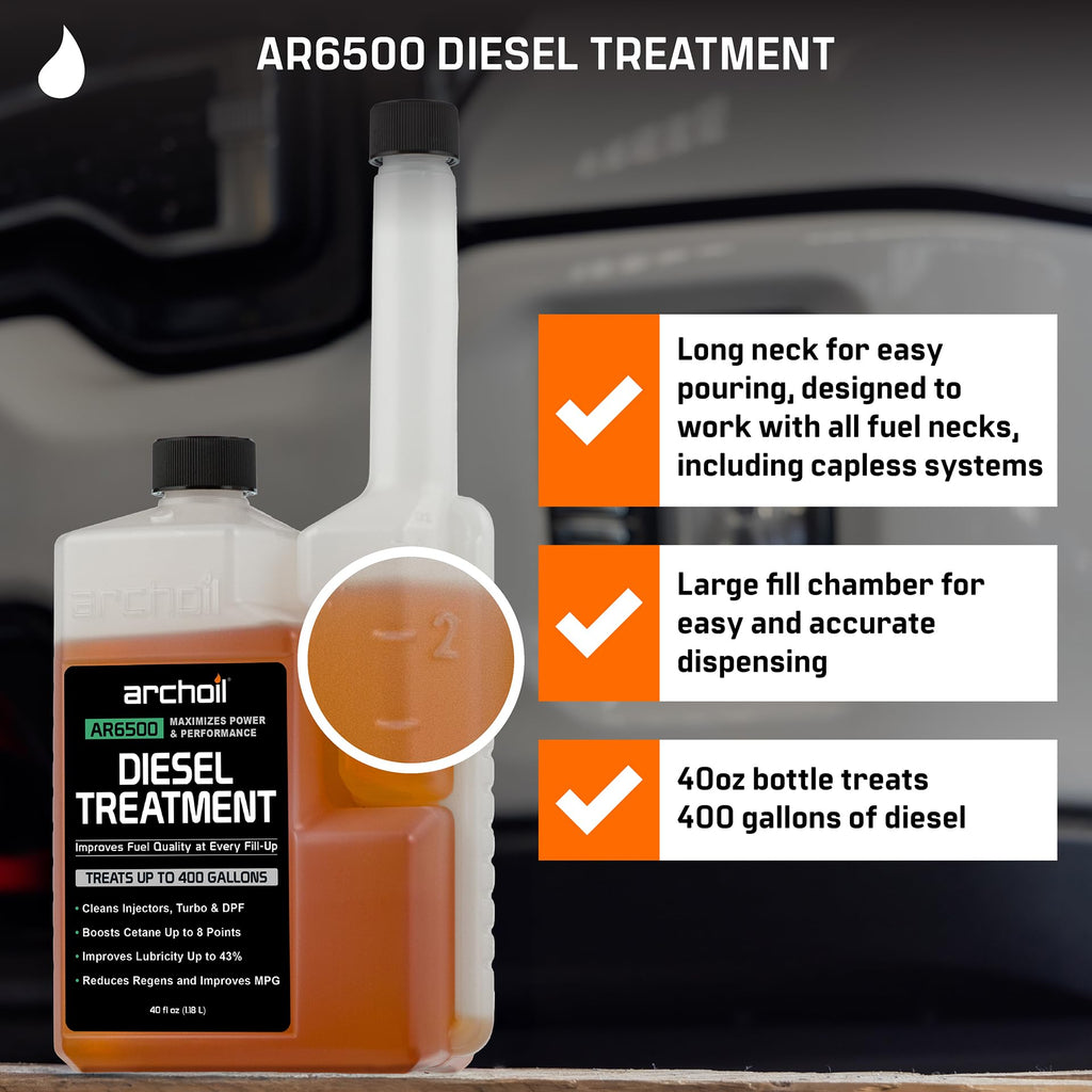 Archoil AR6500 Diesel Treatment (40 oz) Two Pack - Treats 800 Gallons, Diesel Fuel Additive - Lubricity Improver, Injector Cleaner, DPF & Turbo