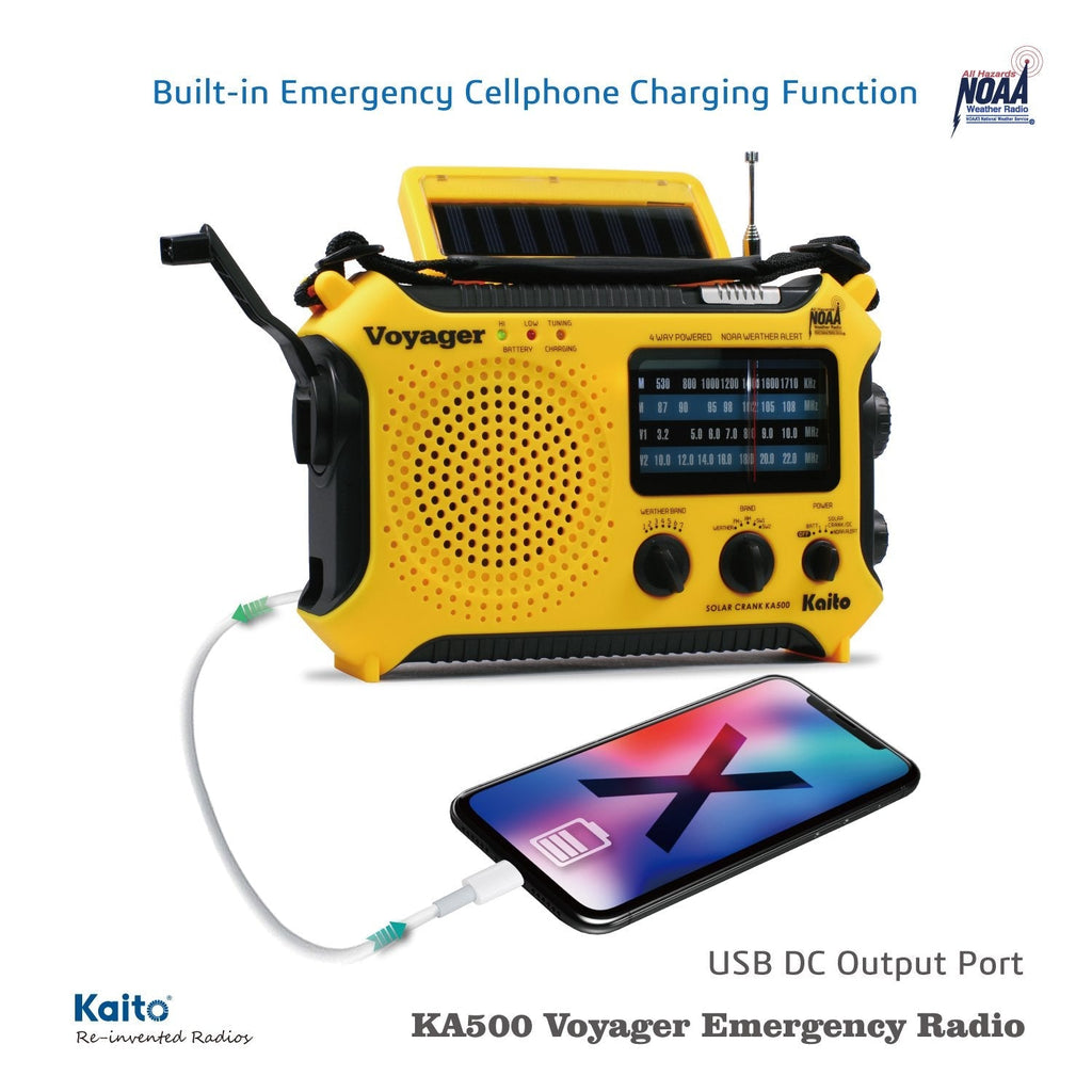 Kaito KA500 5-way Powered Solar Power,Dynamo Crank, Wind Up Emergency AM/FM/SW/NOAA Weather Alert Radio with Flashlight,Reading Lamp and Cellphone