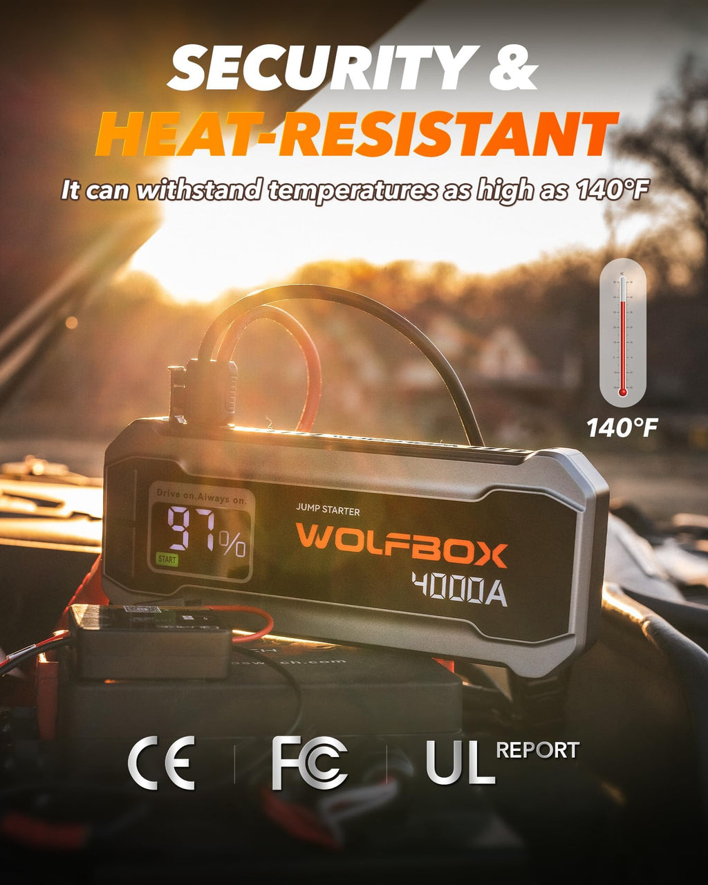 WOLFBOX 4000A &88.8Wh Battery Jumper Starter Portable(10L/10L),with Booster