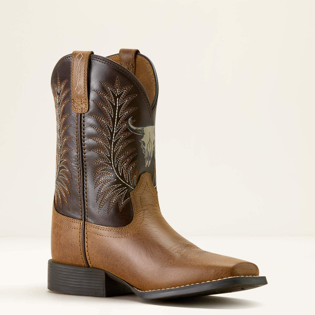 Kids' Wide Square Toe Leather Boots - Brown