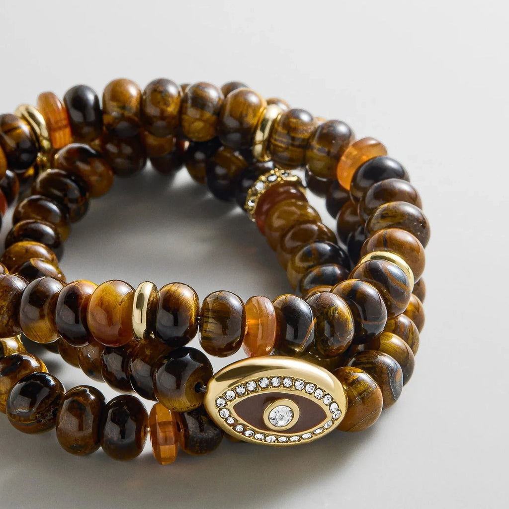 Tiger's Eye Beaded Eye Motif Bracelet Set
