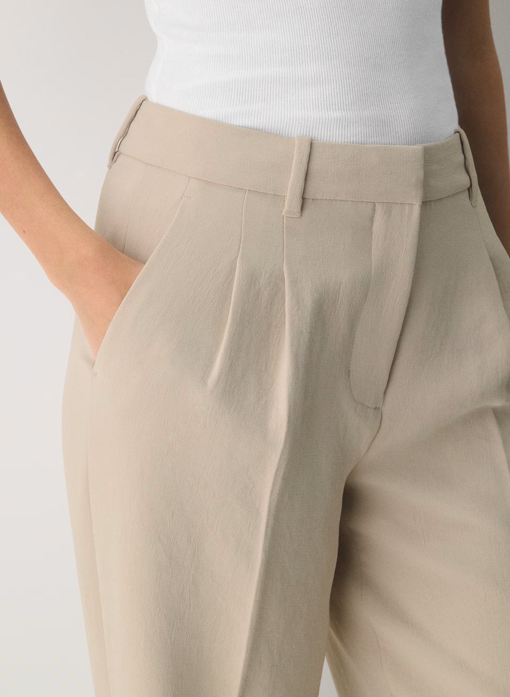 High-Rise Wide-Leg Crepe Trousers - Sand