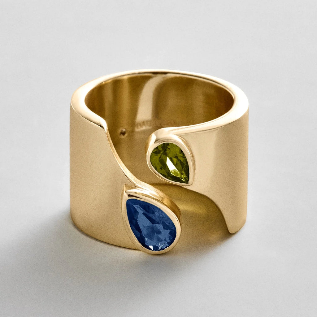 Personalized Two-Stone Open Band Ring - Gold