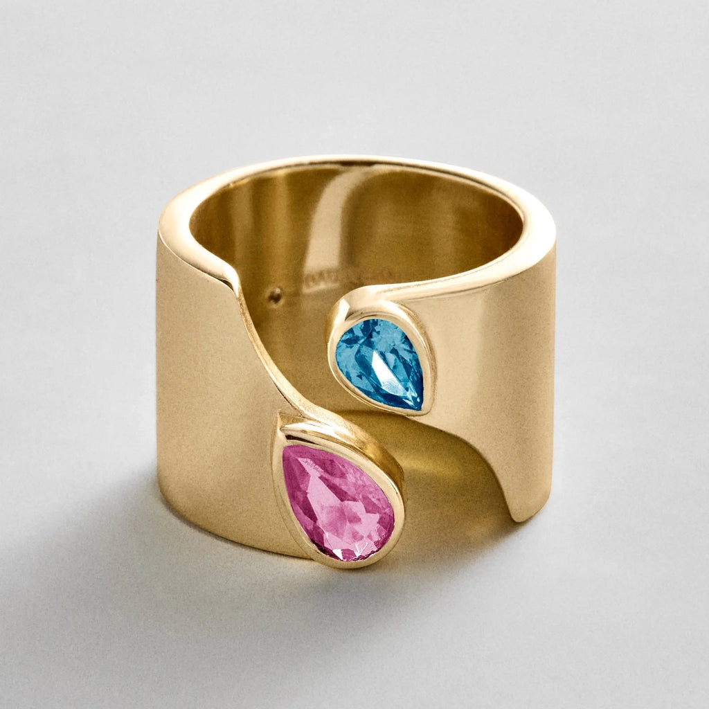 Personalized Two-Stone Open Band Ring - Gold