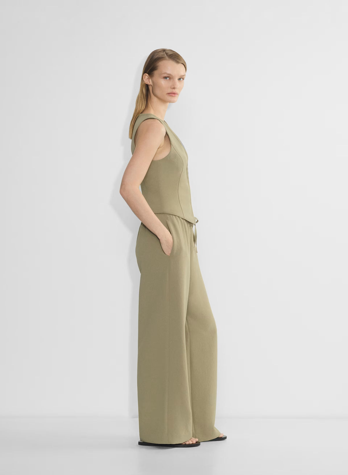 Lined Tailored Suit Vest - Olive