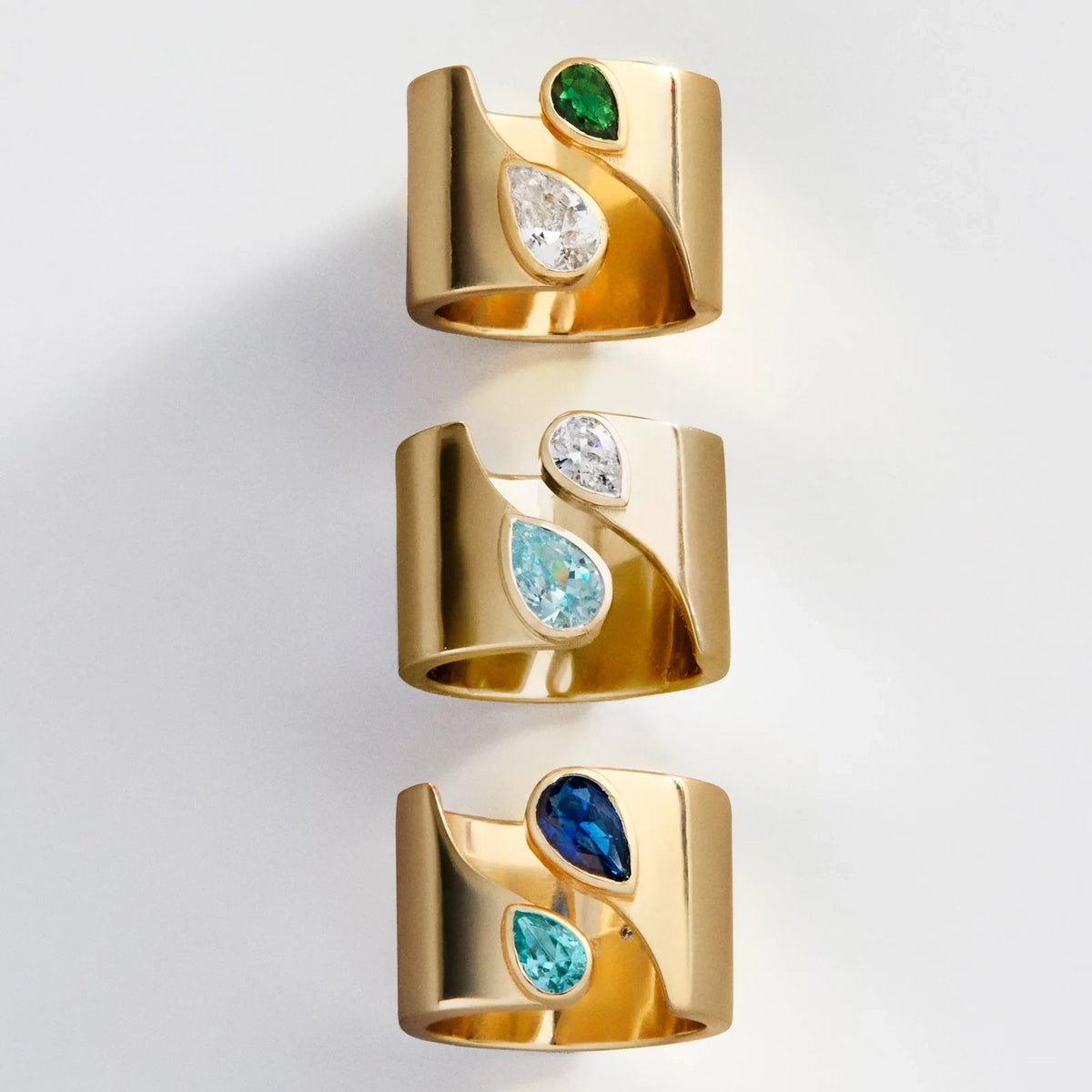 Personalized Two-Stone Open Band Ring - Gold