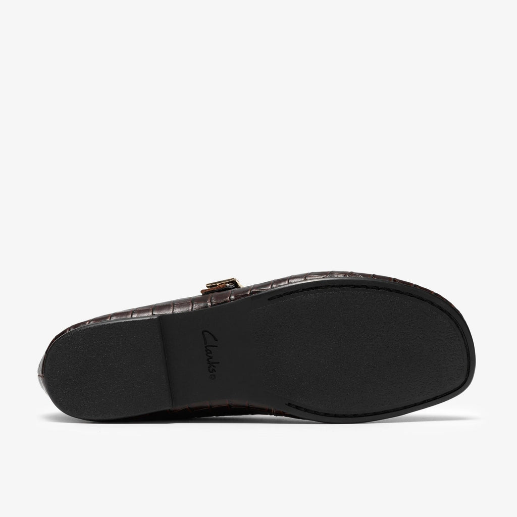 Women's Croc-Effect Mary Jane Flat - Dark Brown