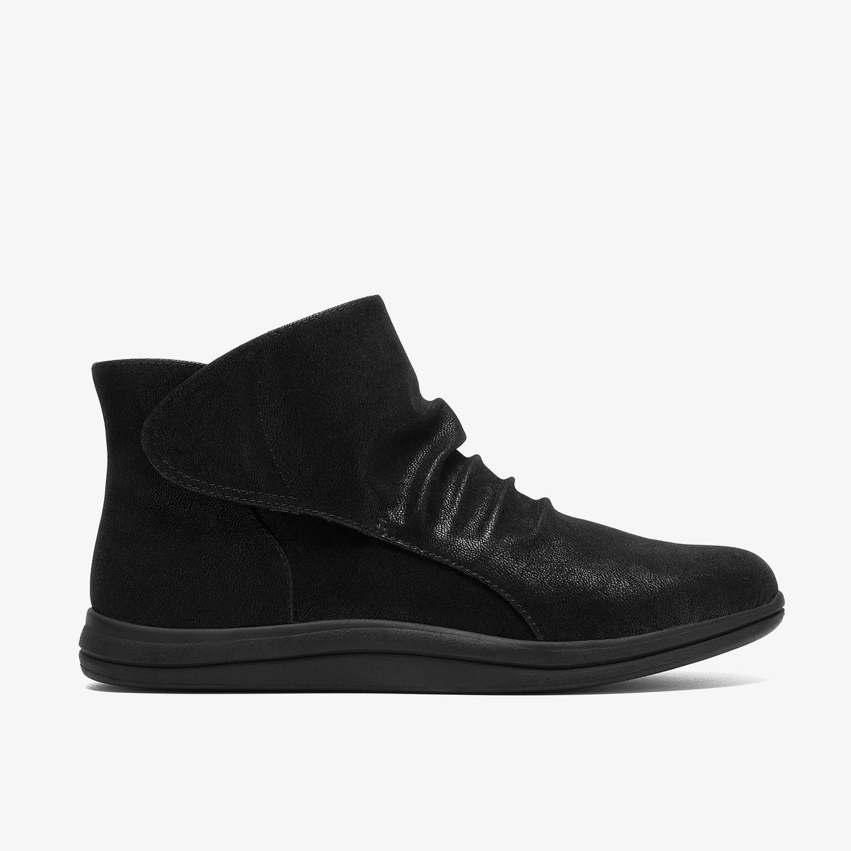 Women's Textile Hook-And-Loop Ankle Boot - Black