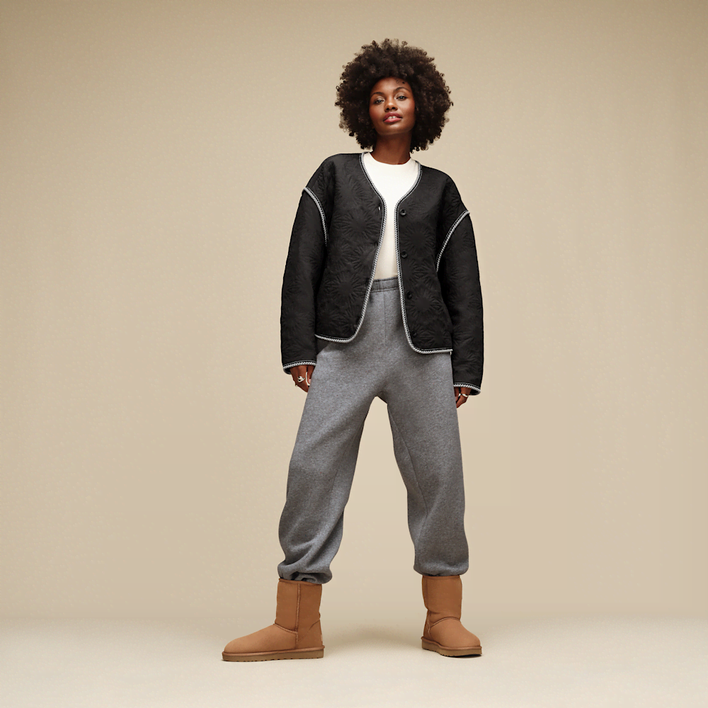 Oversized Lightweight Quilted Jacket - Light Gray