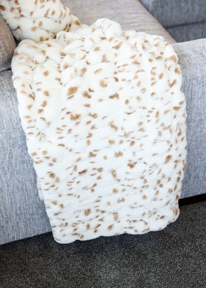 Stretch Faux Fur Baby Blanket - Cream Spotted