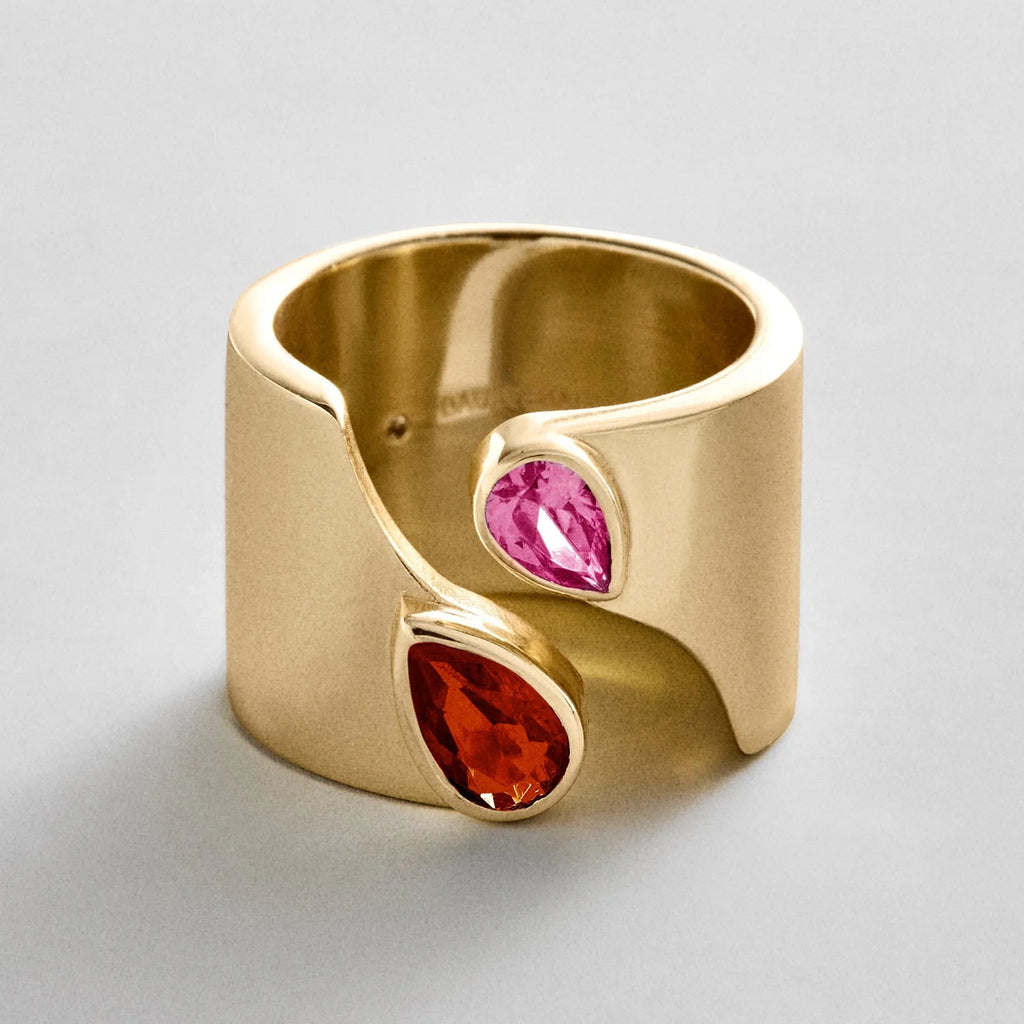 Personalized Two-Stone Open Band Ring - Gold