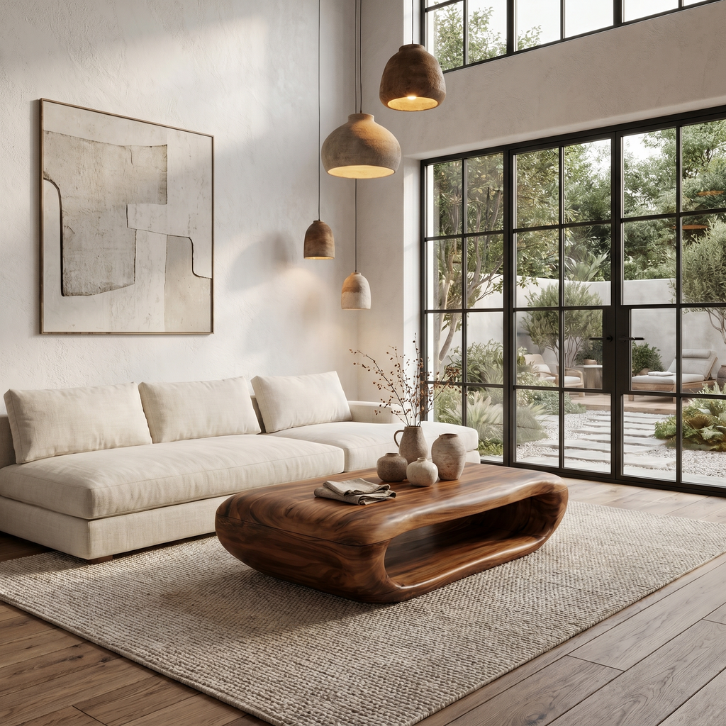 Organic Solid Wood Coffee Table with Built-In Open Storage - view 3