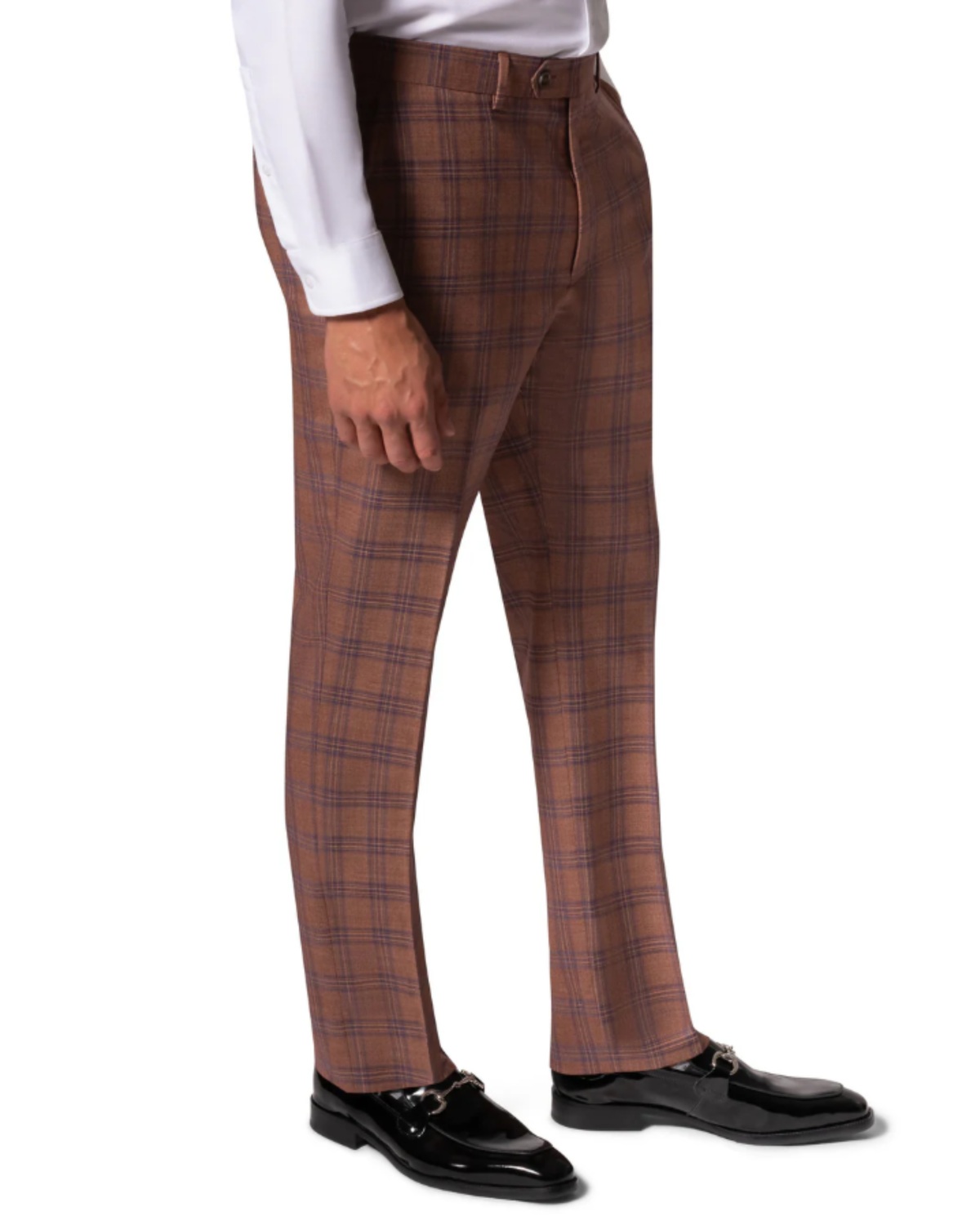 Men's Orange Blue Windowpane Modern Fit 2-Button Wool Suit
