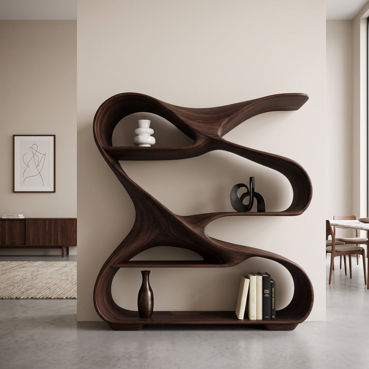 Modern Freeform Sculptural Wood Bookshelf for Office Display - view 2
