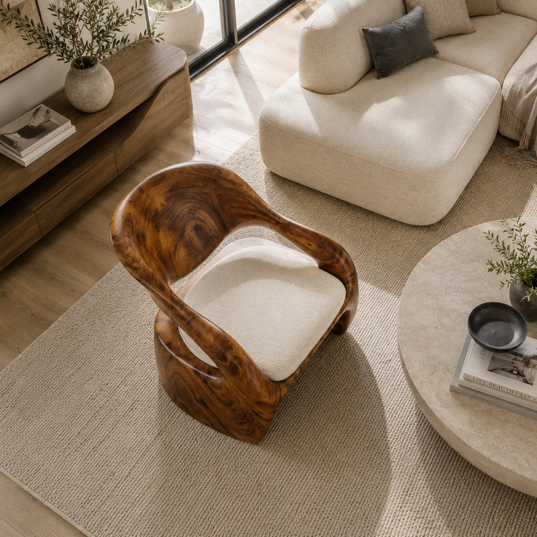 Organic Sculptural Solid Wood Lounge Chair with Wide Seat - view 3